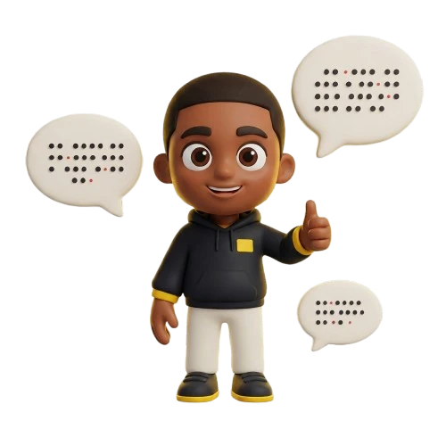 Mascotte au milieu de bulles de discussion
