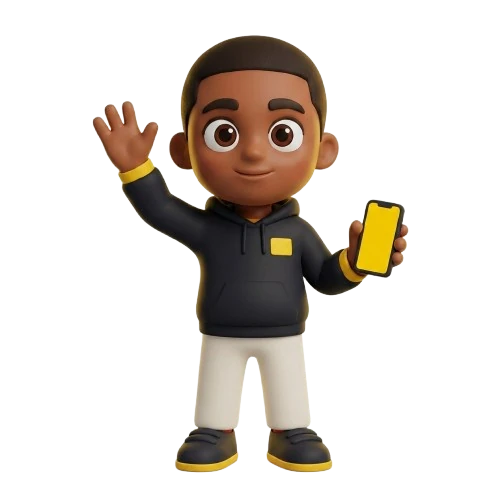 Mascotte présentant un écran vidéo